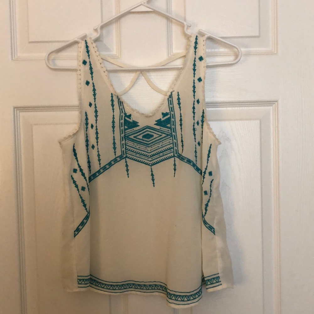 Aqua embroidered light tank
